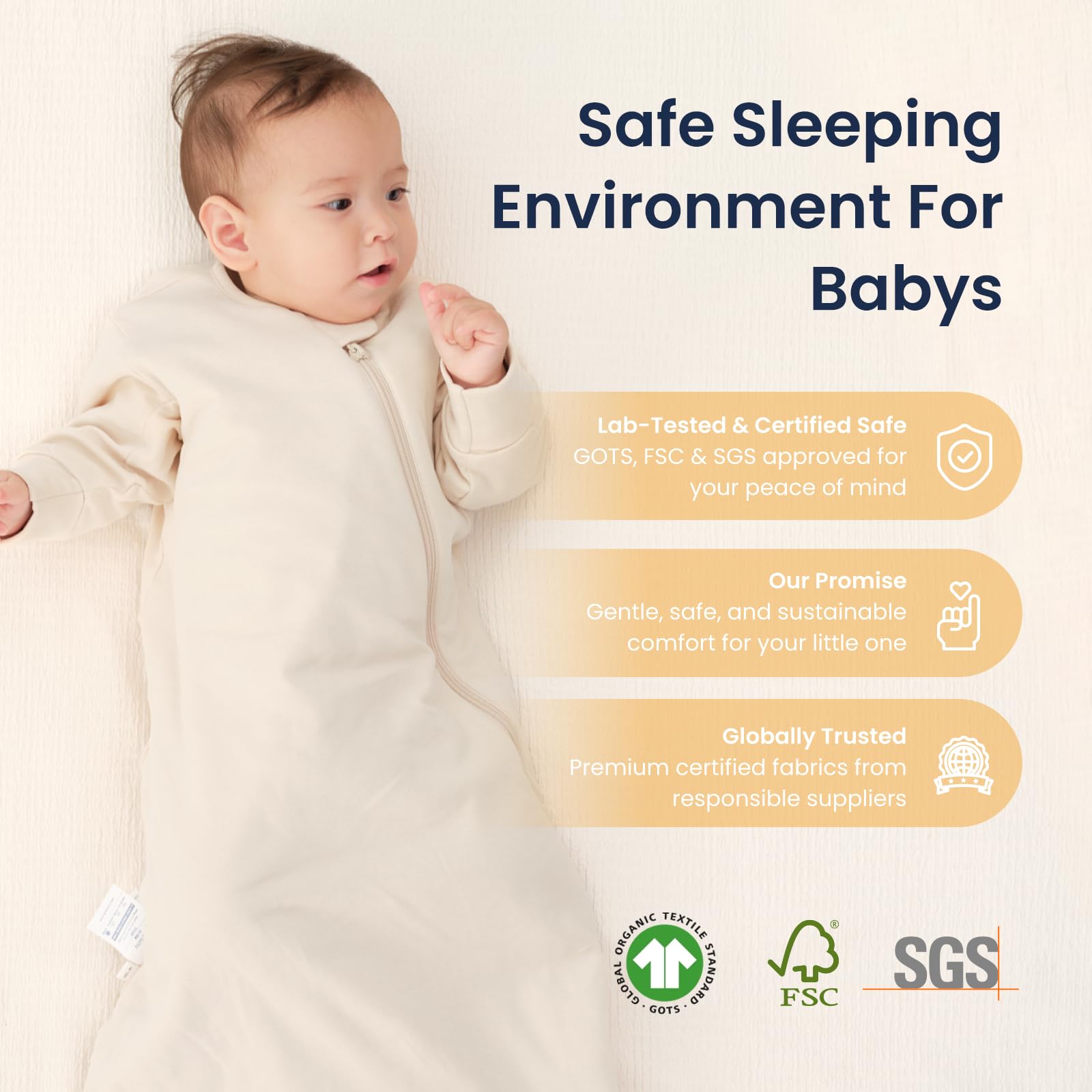 Kaiya Baby sizing chart image confirms correct fit across S, M, L.