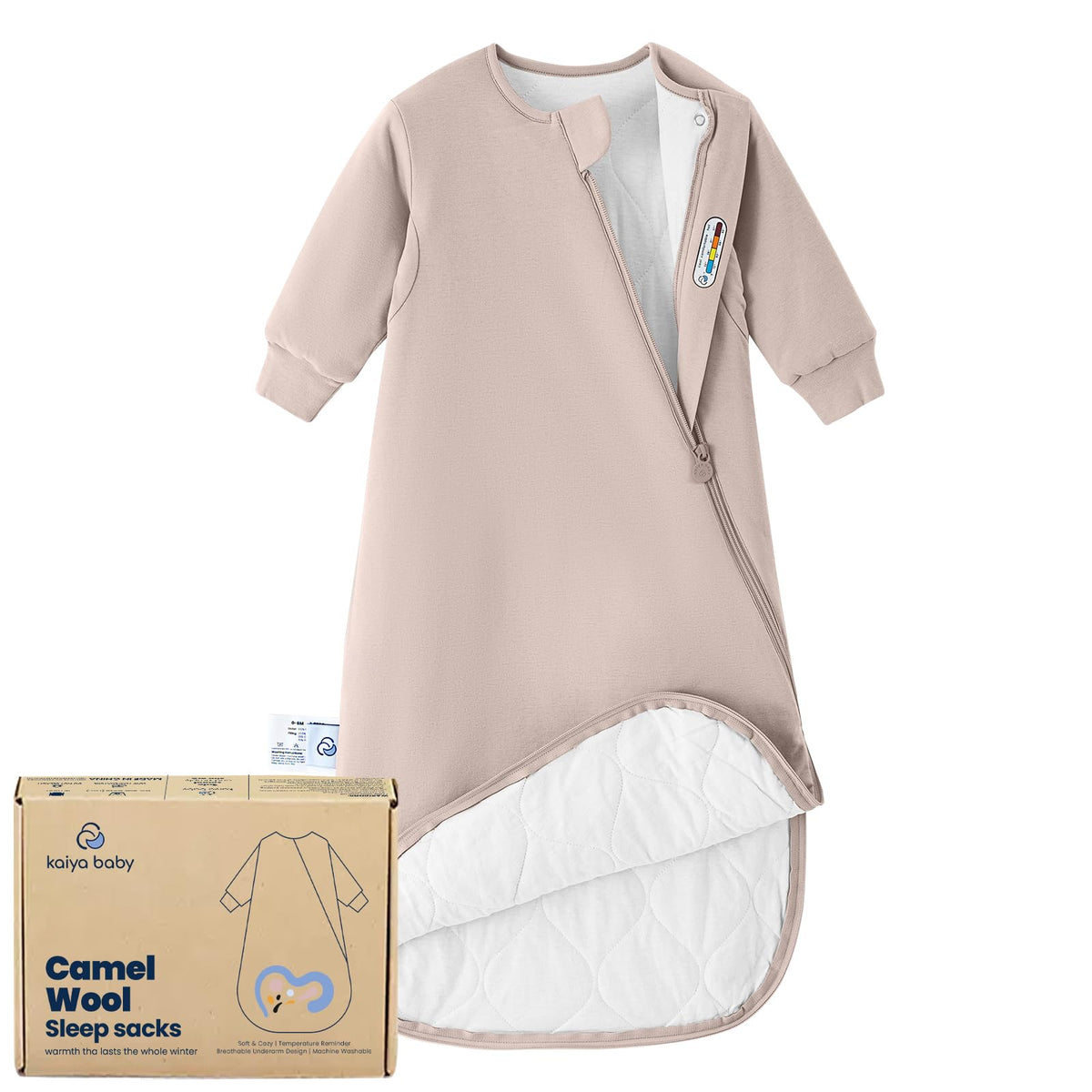 Kaiya Baby sleep sack front view for 0-6 months showing cozy warmth