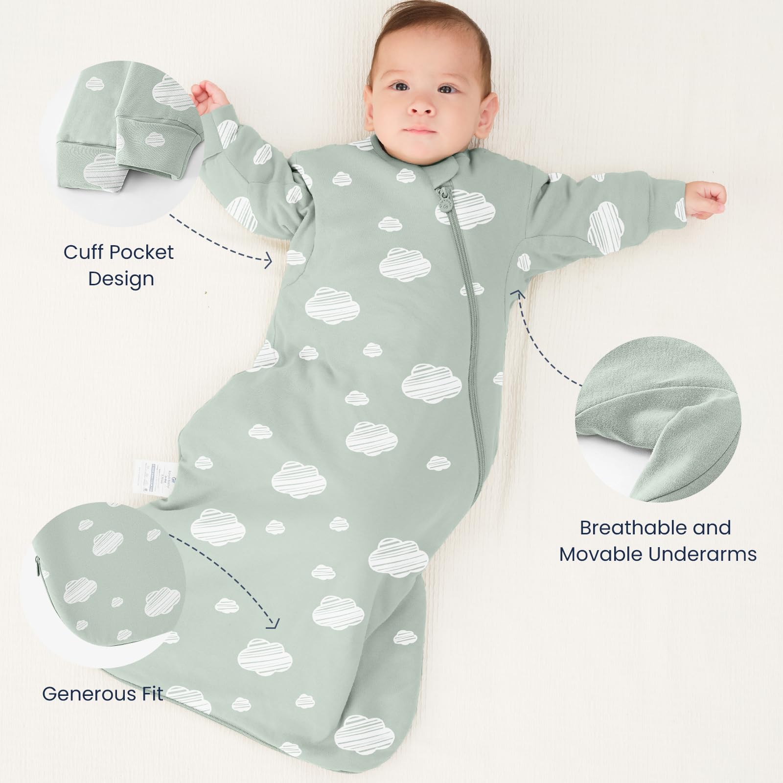 Kaiya Baby sleep sack 0.5 TOG warmth option for cooler nights