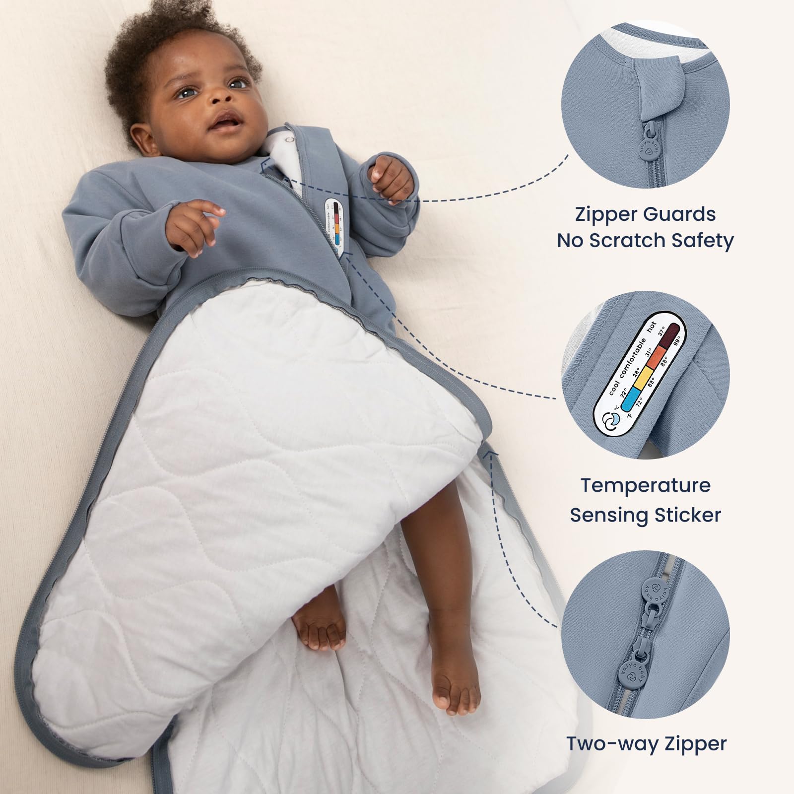 Kaiya Baby sleep sack hip-friendly loose fit supports natural movement.
