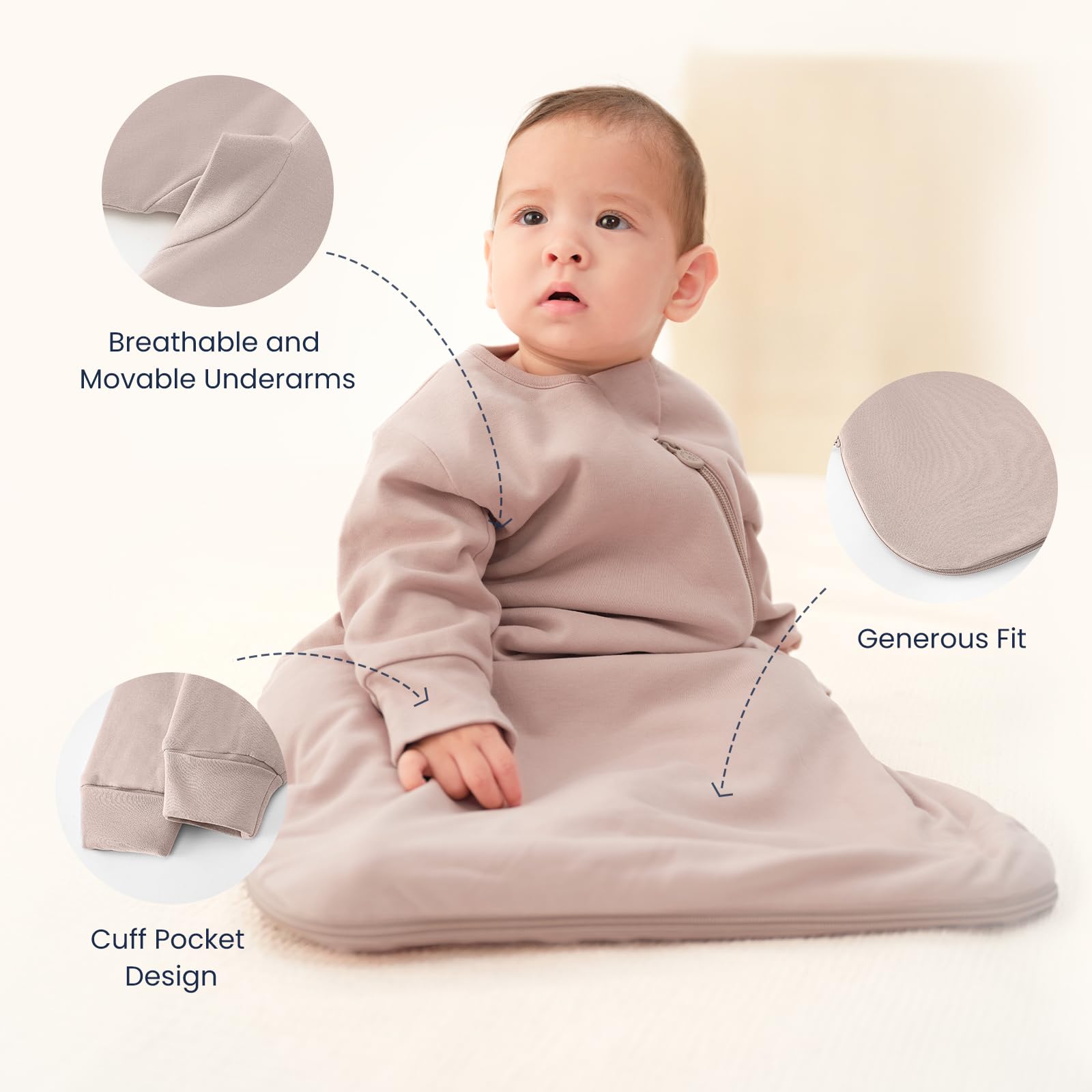 Kaiya Baby size chart image outlining S M L for growing babies