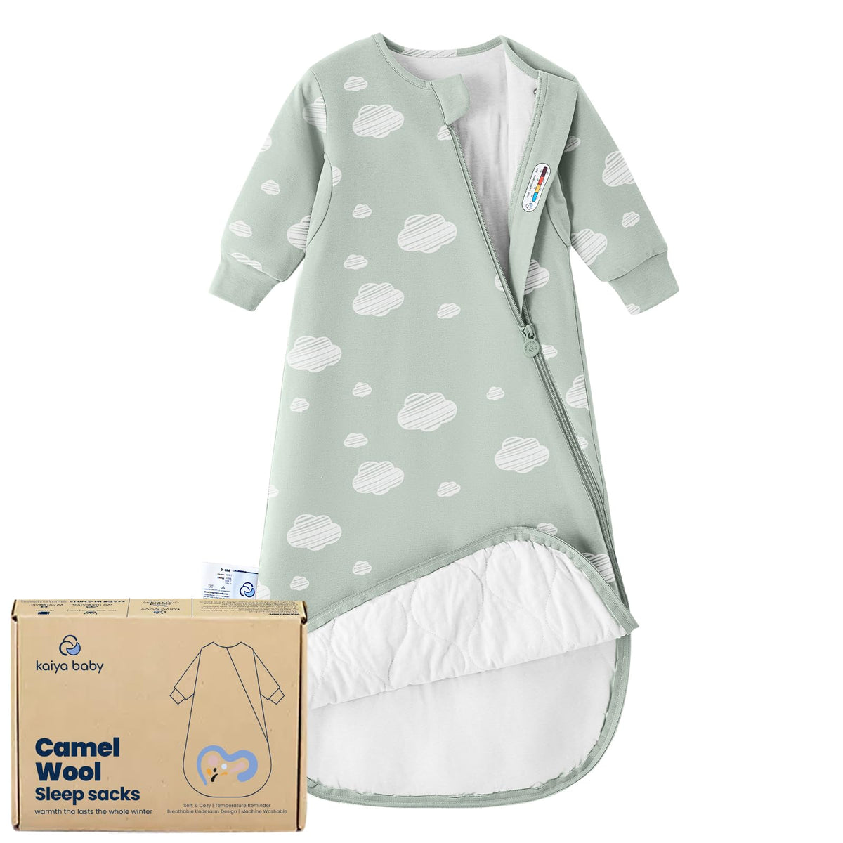 Kaiya Baby sleep sack worn by a sleeping infant showing wearable blanket comfort