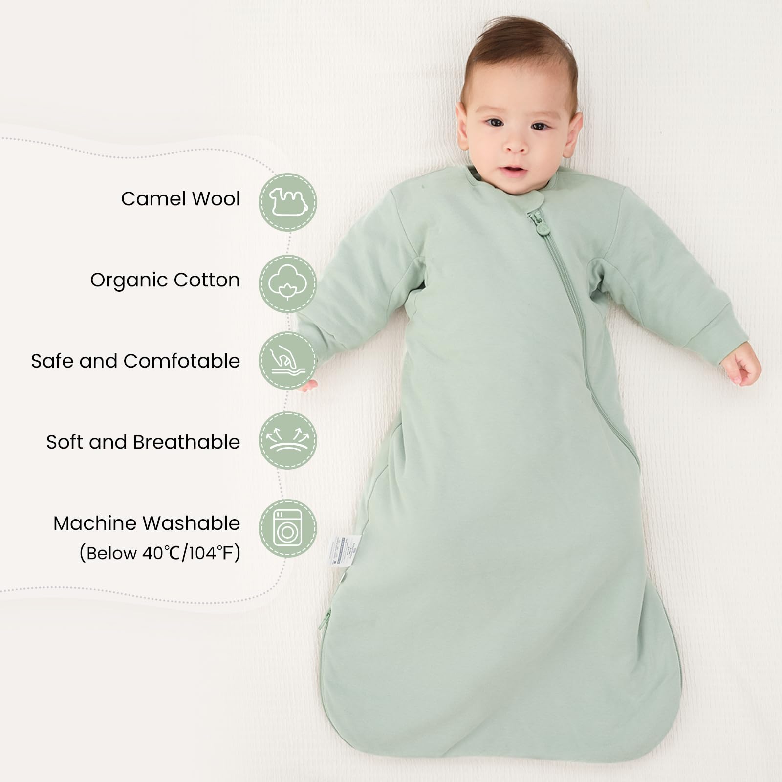 Kaiya Baby sleeping bag back view highlights soft interior and secure fit