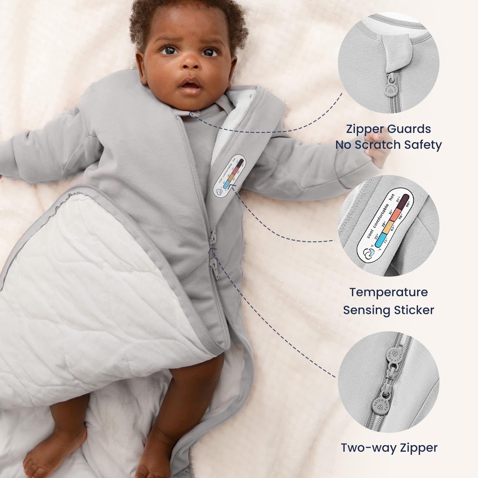Kaiya Baby bottom diaper zipper allows quick changes without waking.