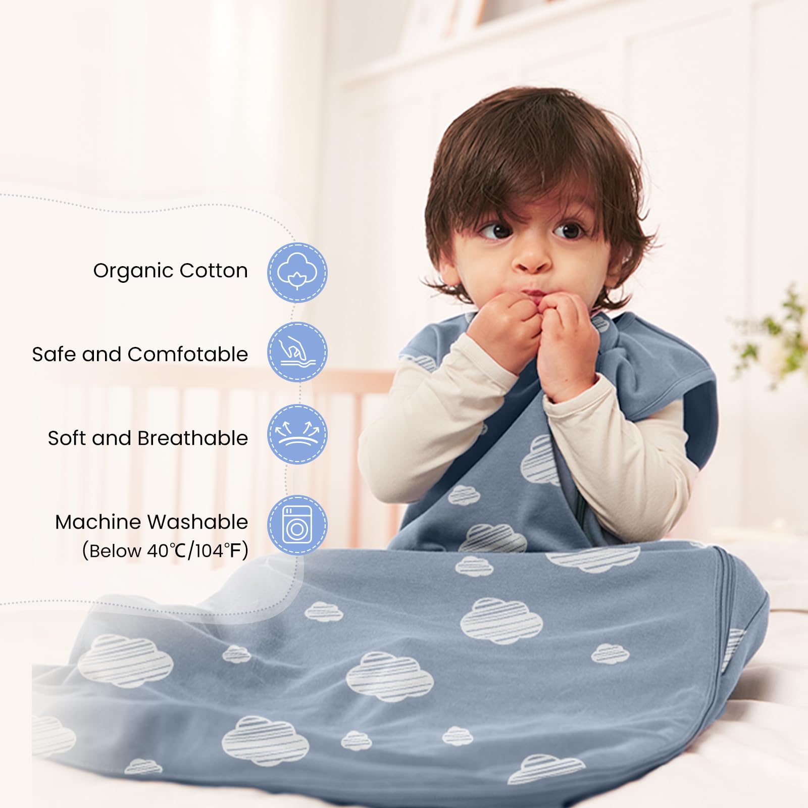 Kaiya Baby sleeping bag chest temperature sticker demonstrates warmth awareness