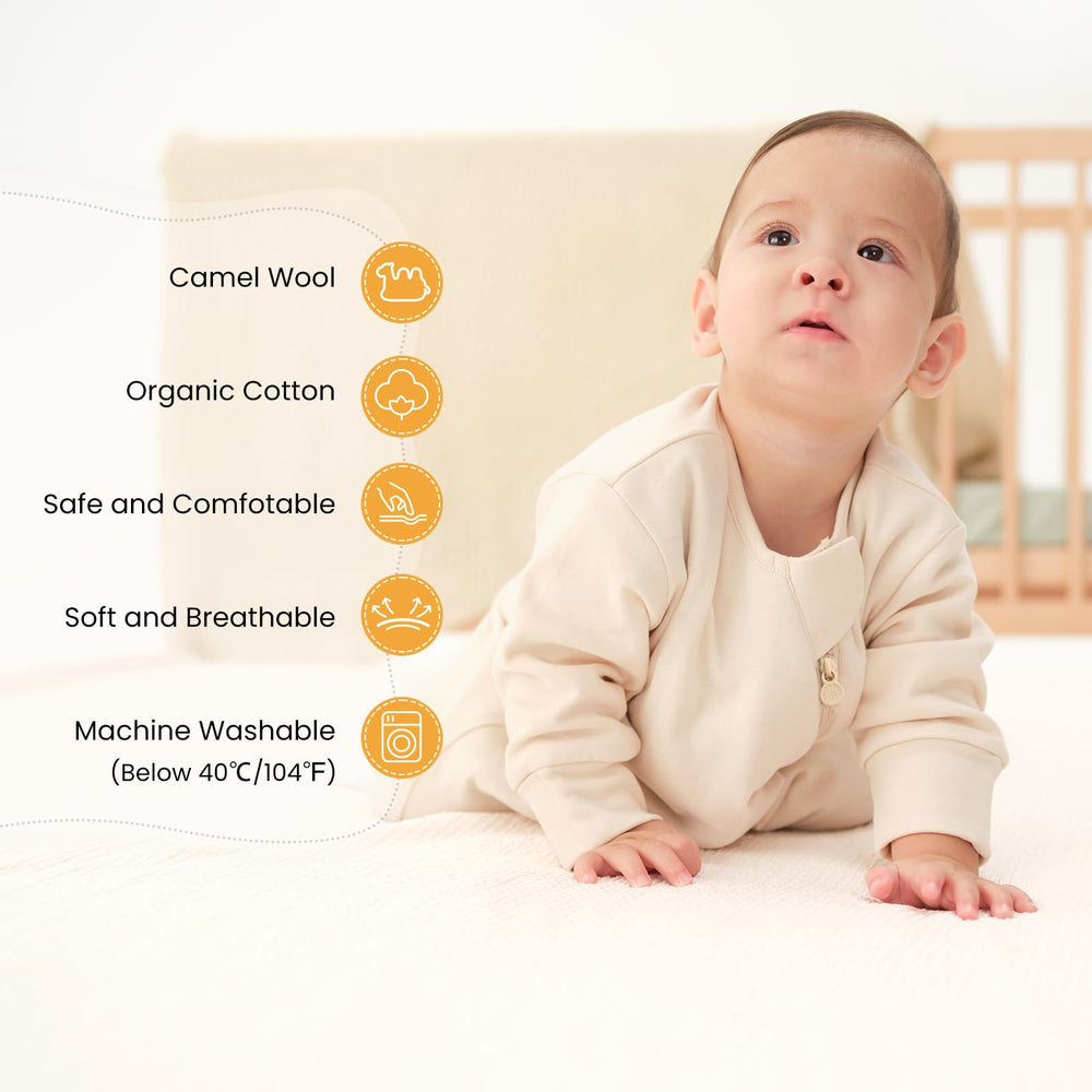 Kaiya Baby sleeping bag chest temperature sticker showing comfortable layering