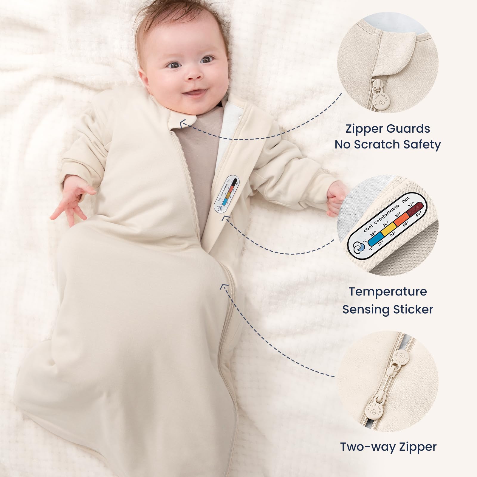 Kaiya Baby sleeping bag diaper-change zip for nighttime changes