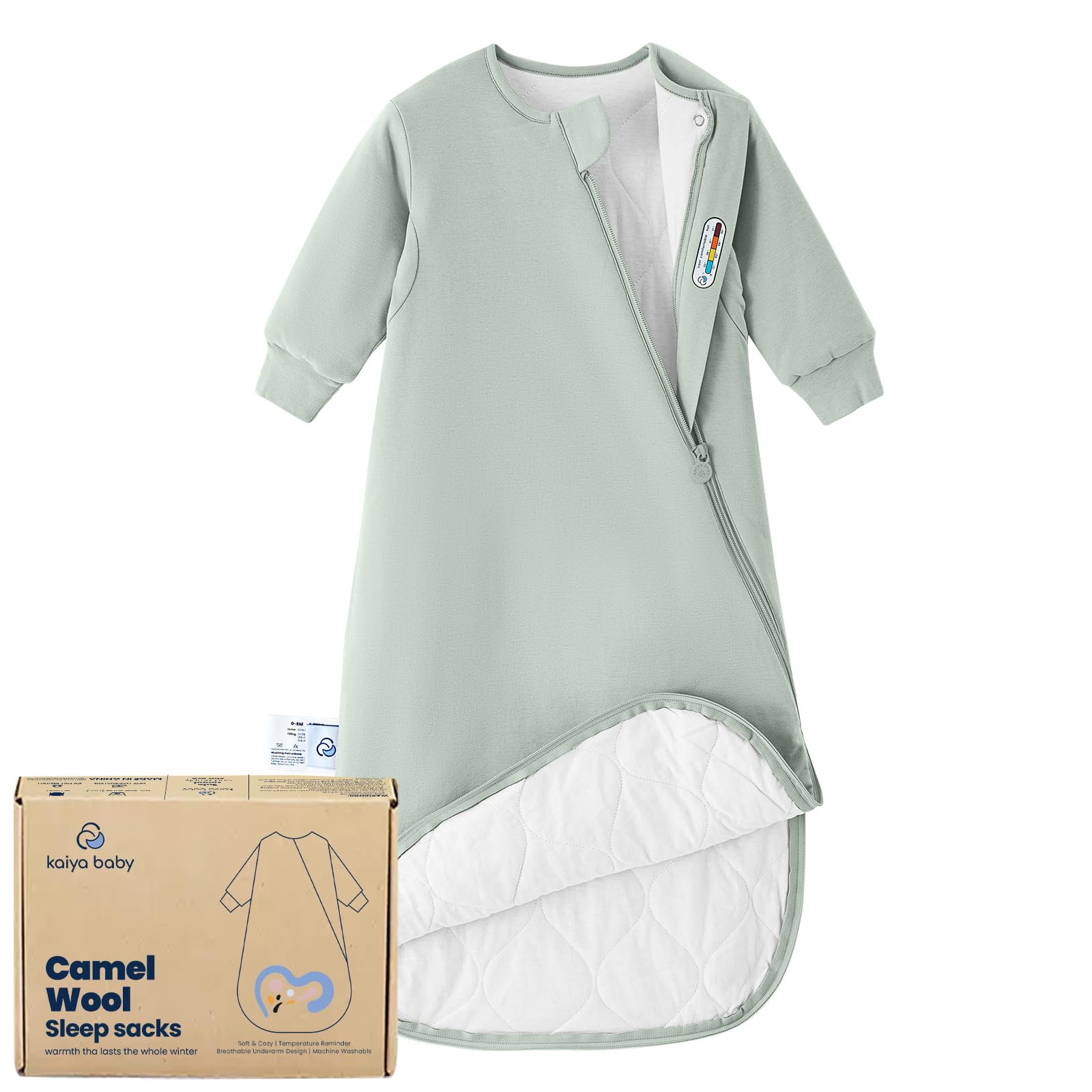 Kaiya Baby sleeping bag front view shows cozy wearable blanket for safer sleep