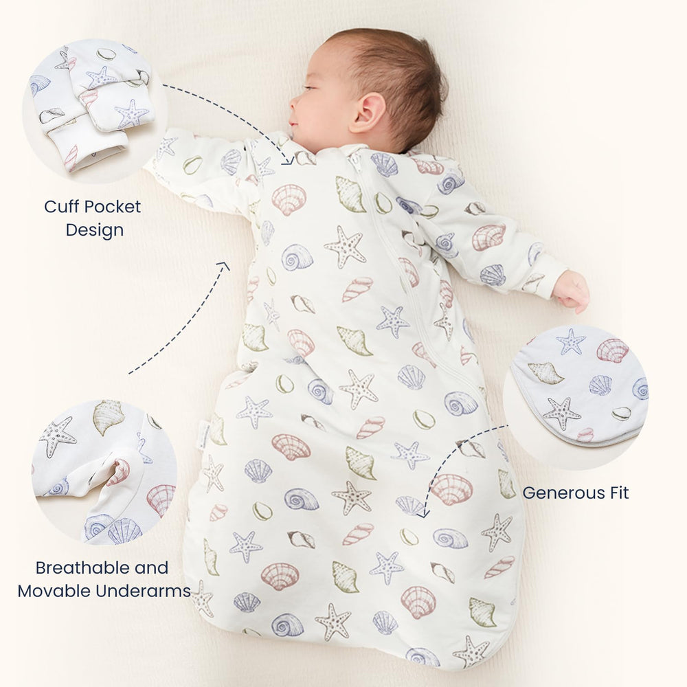 Hip-friendly design of Kaiya Baby sleeping bag supports natural leg movement