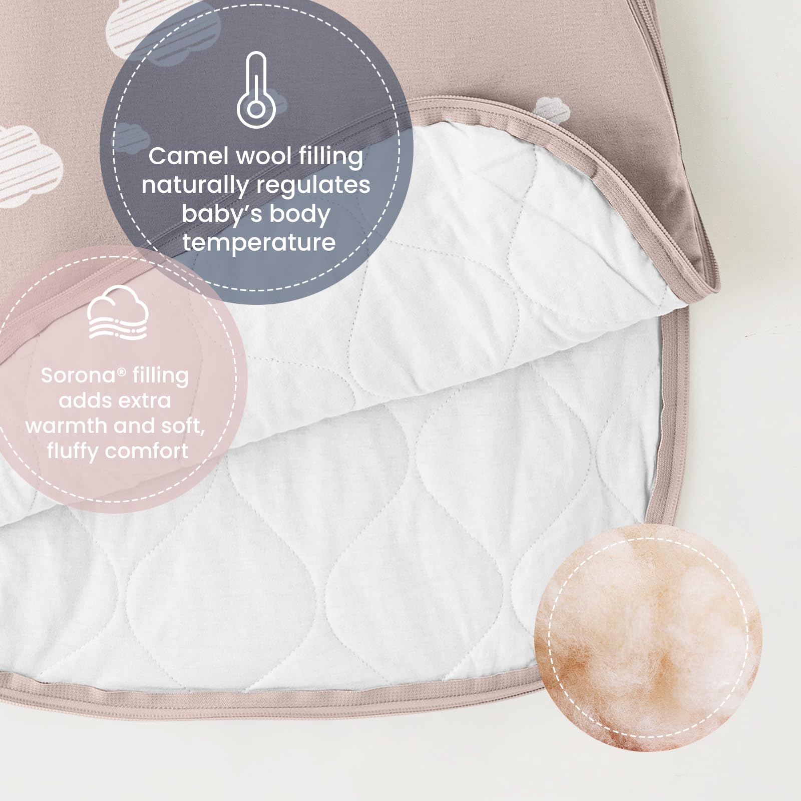 Kaiya Baby long-sleeve sleep sack offers secure fit and leg room.
