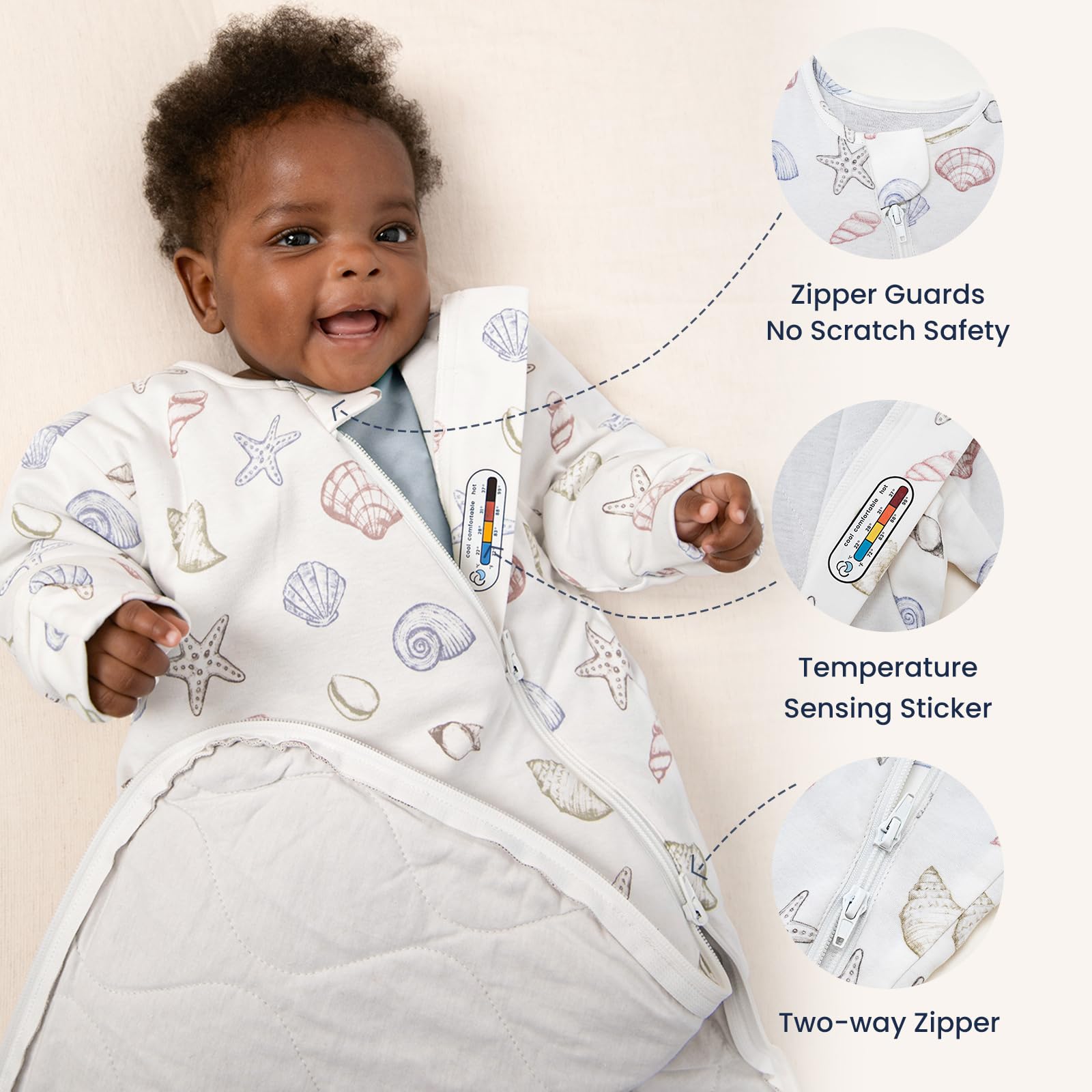 Kaiya Baby sleeping bag material close-up showing organic cotton and soft blend