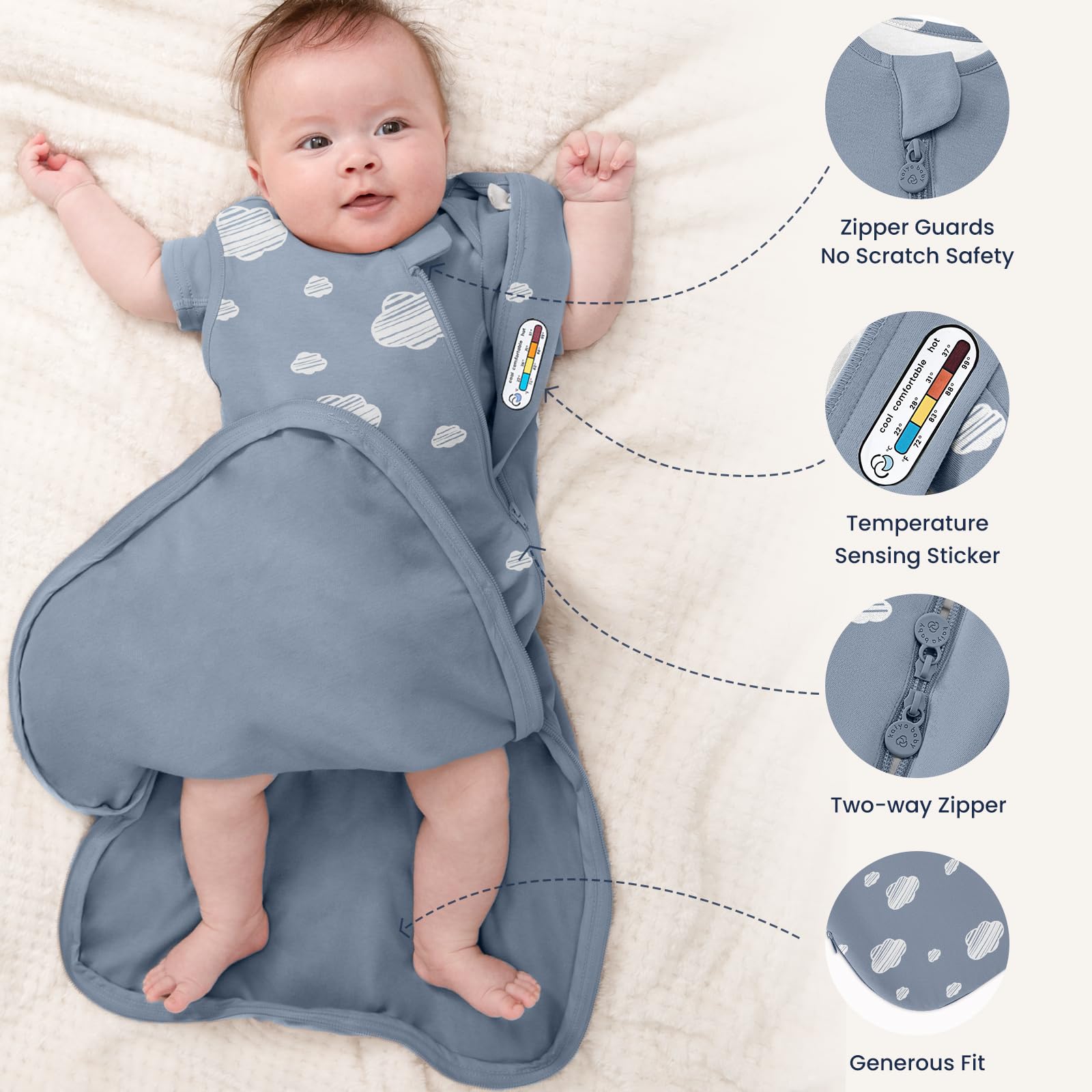 Kaiya Baby sleeping bag secure neckline to prevent slips and scratches