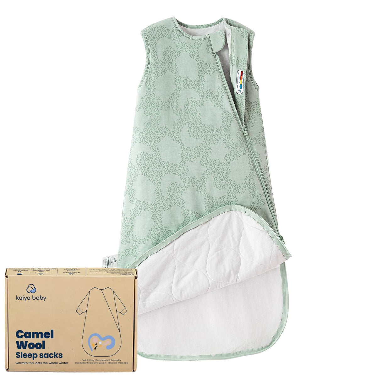 Kaiya Baby sleeping bag newborn close-up fabric promotes breathable comfort.