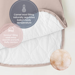 Kaiya Baby sleeping bag open-bottom zipper enables easy nighttime diaper changes.