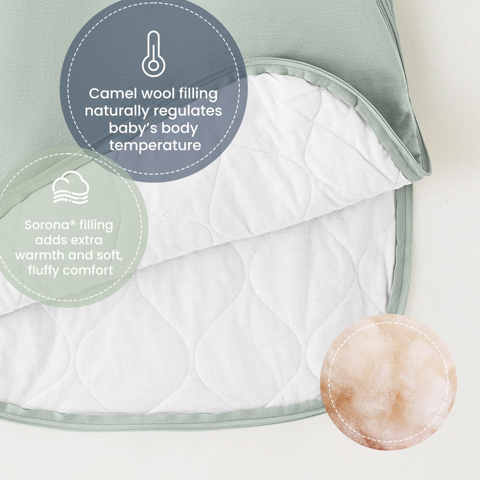 kaiya baby sleeping bag temperature sticker helps adjust clothing for baby comfort.
