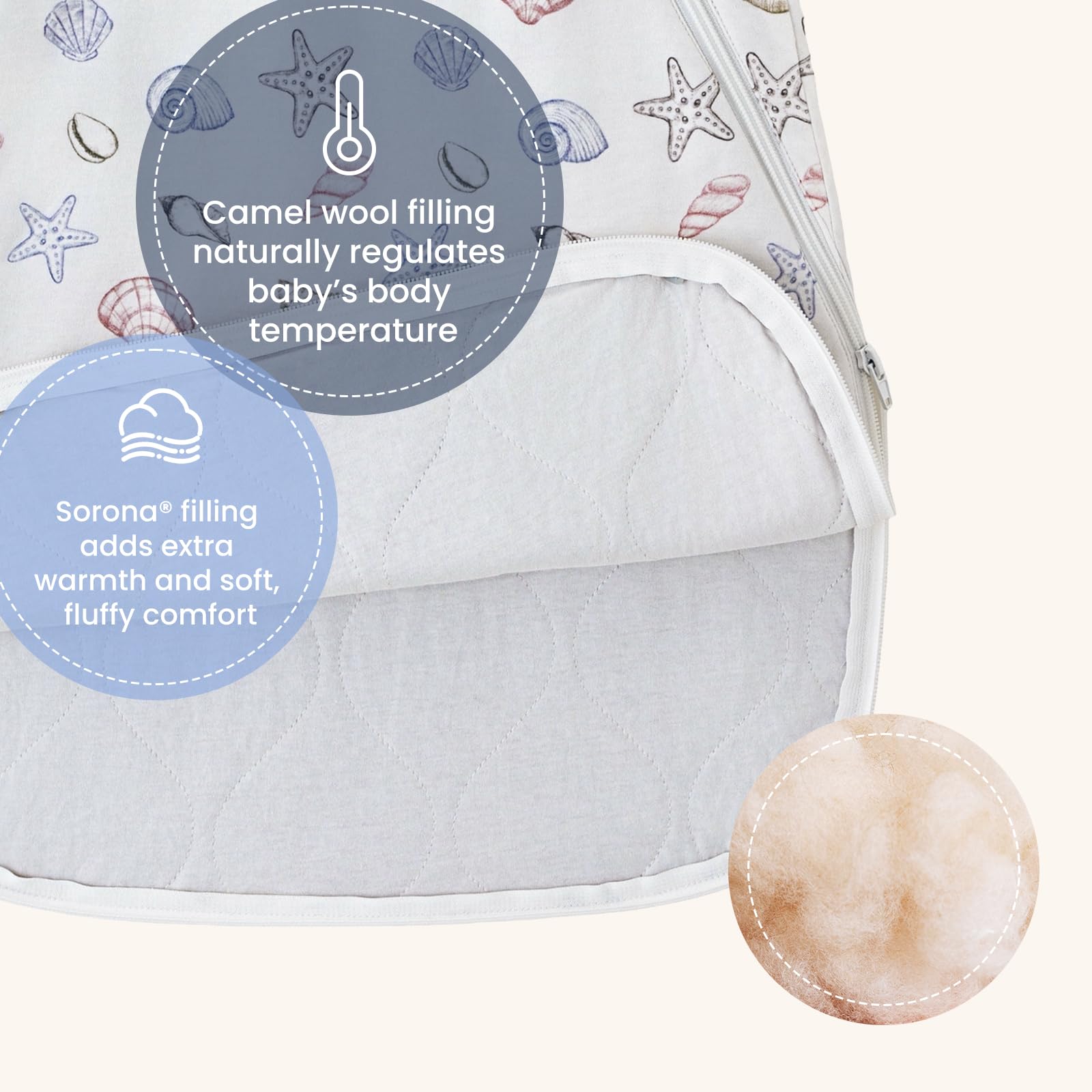 Kaiya Baby sleeping bag zipper detail for easy night changes