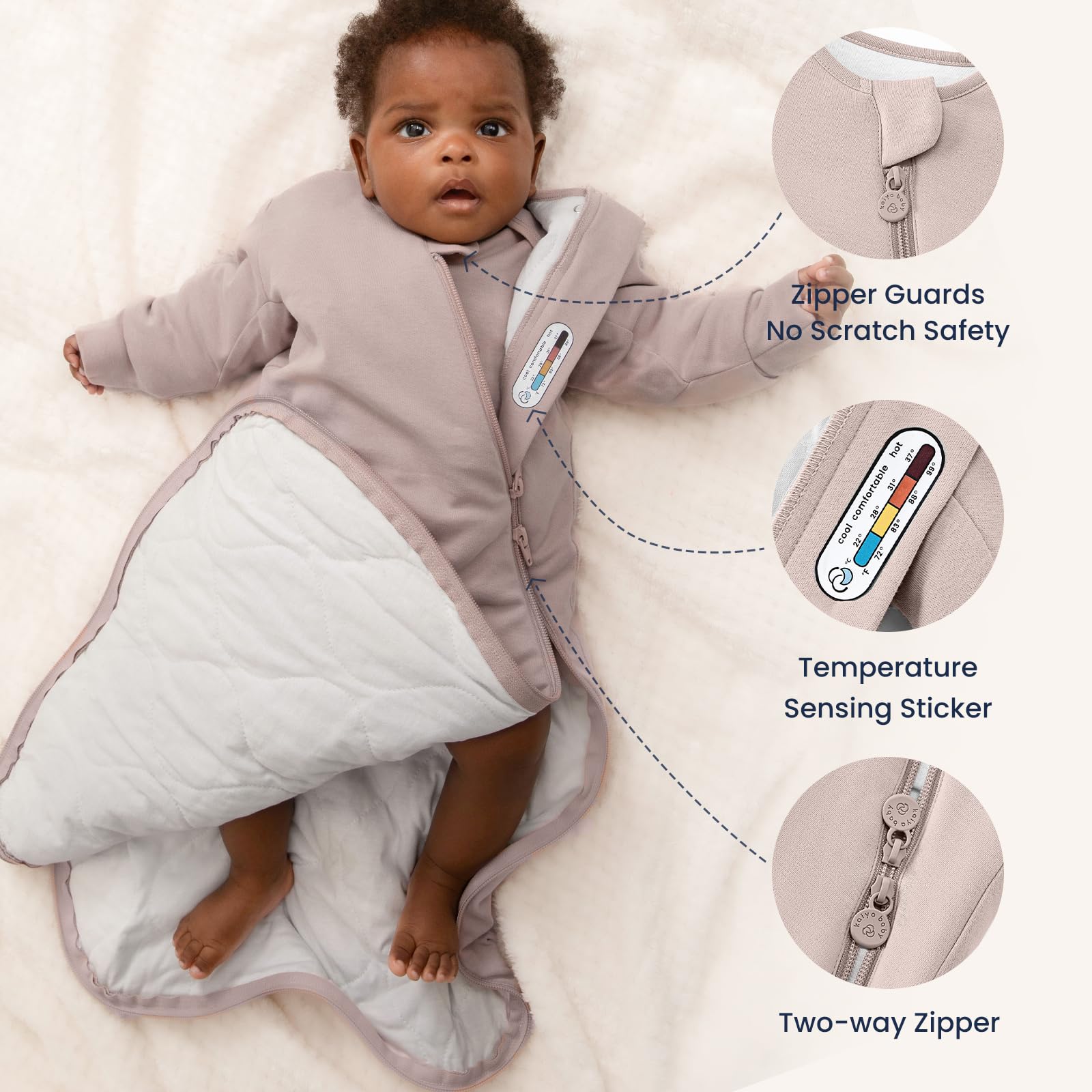 Kaiya Baby safety certification badge confirms trusted sleep-sack safety standards.