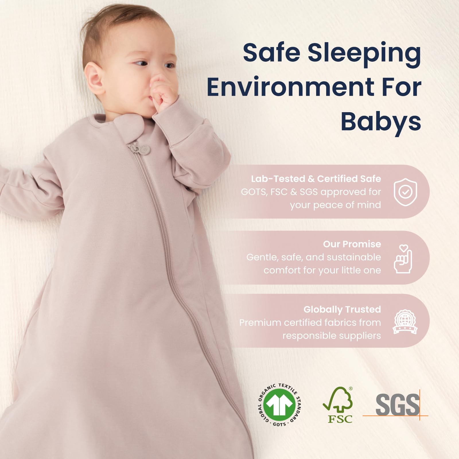 Kaiya Baby wash-durability feature graphic indicates long-lasting loft after washing.