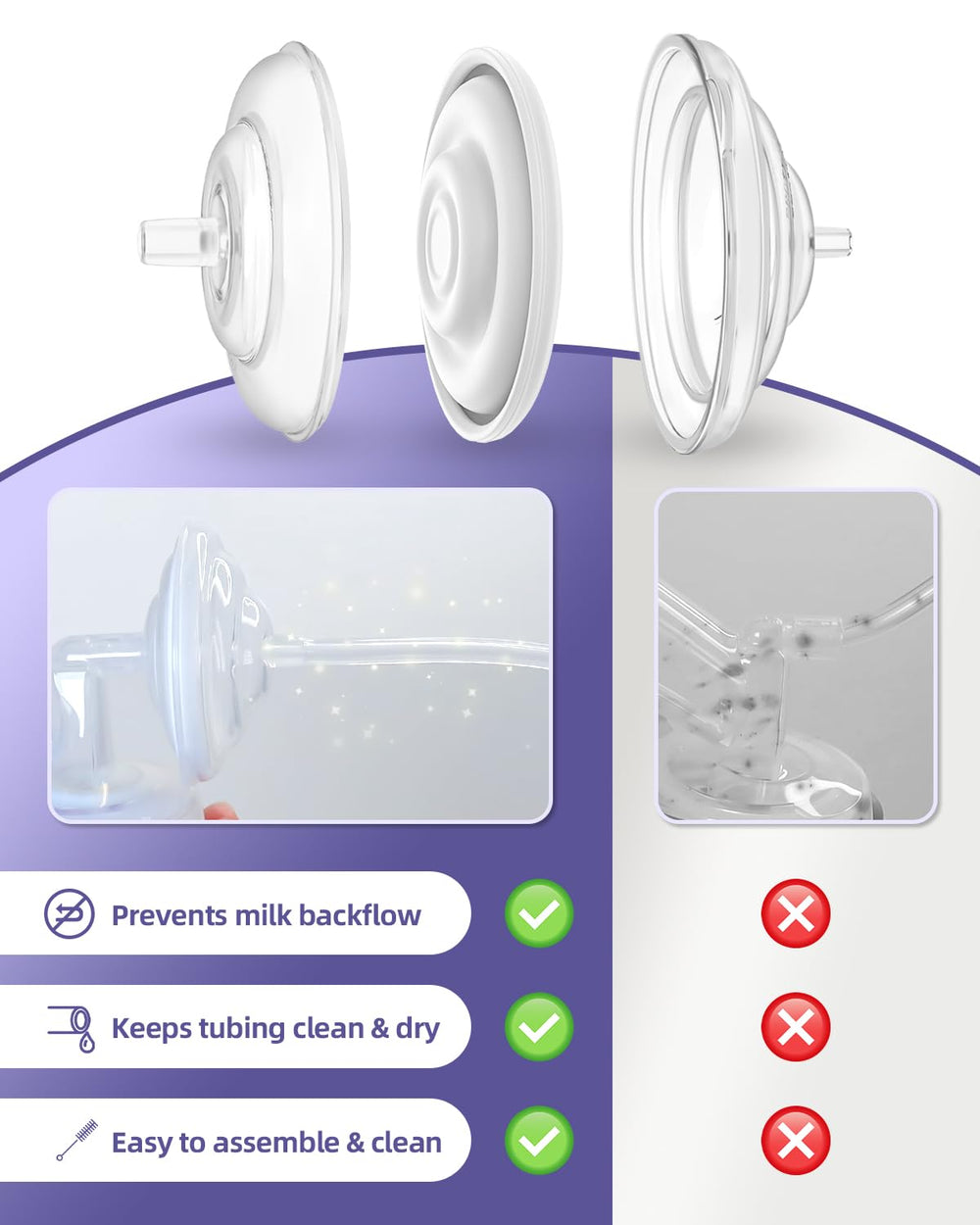 KAIYIV backflow protector multi-layer seal demonstrates hygiene protection against reverse milk flow.