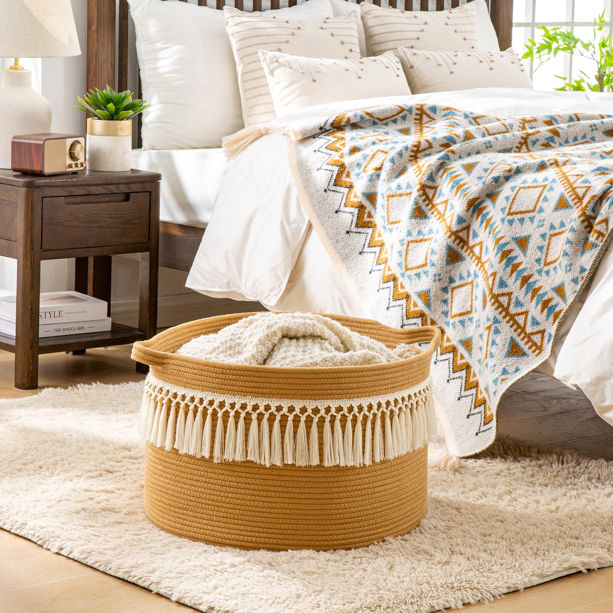 KAKAMAY blanket basket folded shape highlighting versatile storage