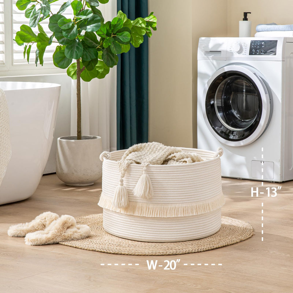 KAKAMAY blanket basket in living room used for organizing throws and pillows