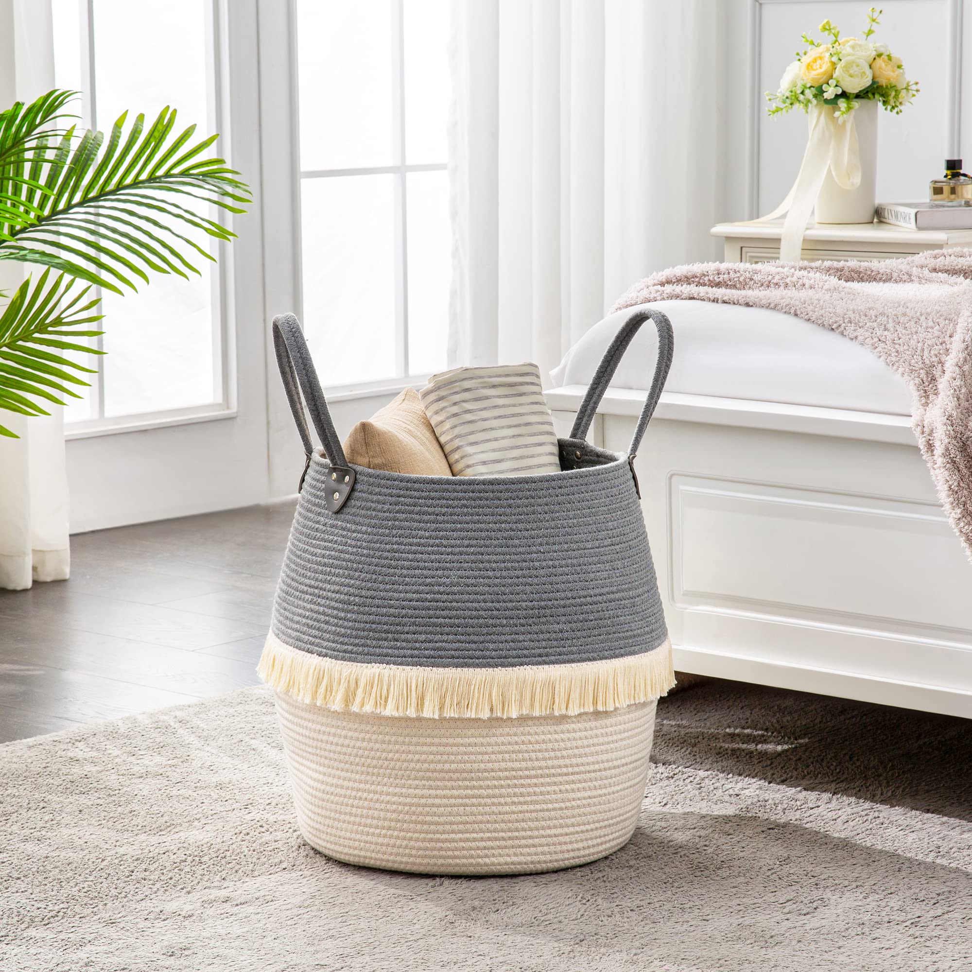 KAKAMAY collapsible basket nursery setup for clothes and toys.