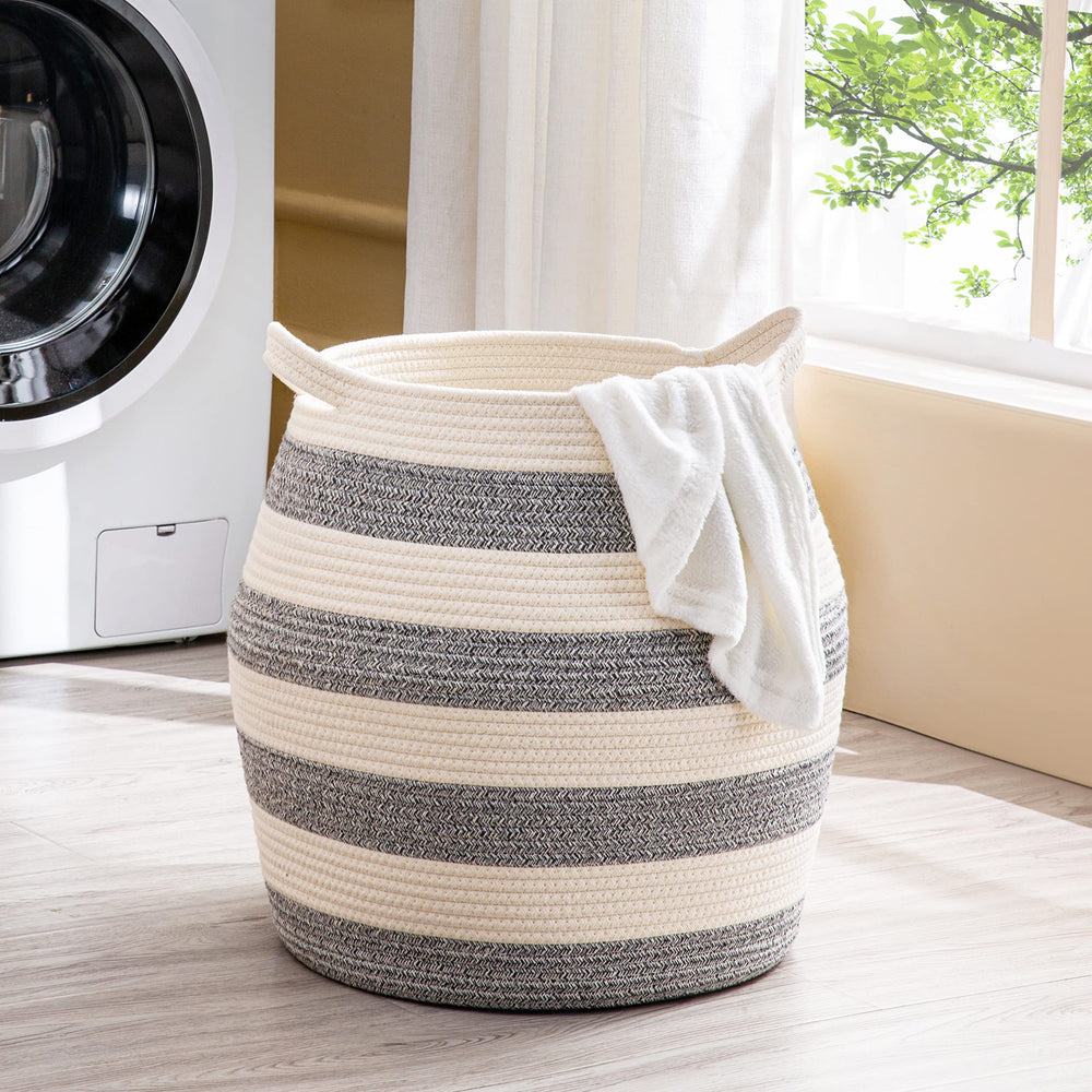 KAKAMAY collapsible storage basket in living room highlights space-saving design.