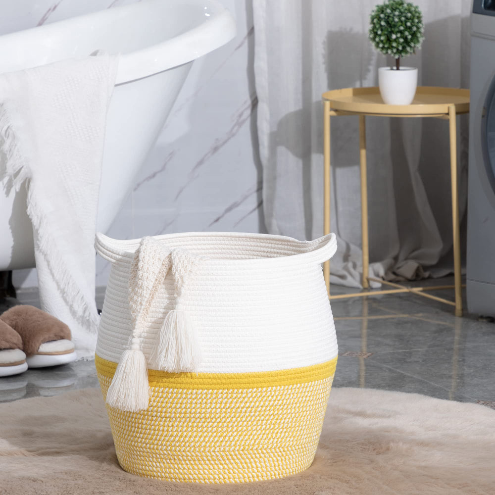 KAKAMAY collapsible storage basket blends with decor in yellow