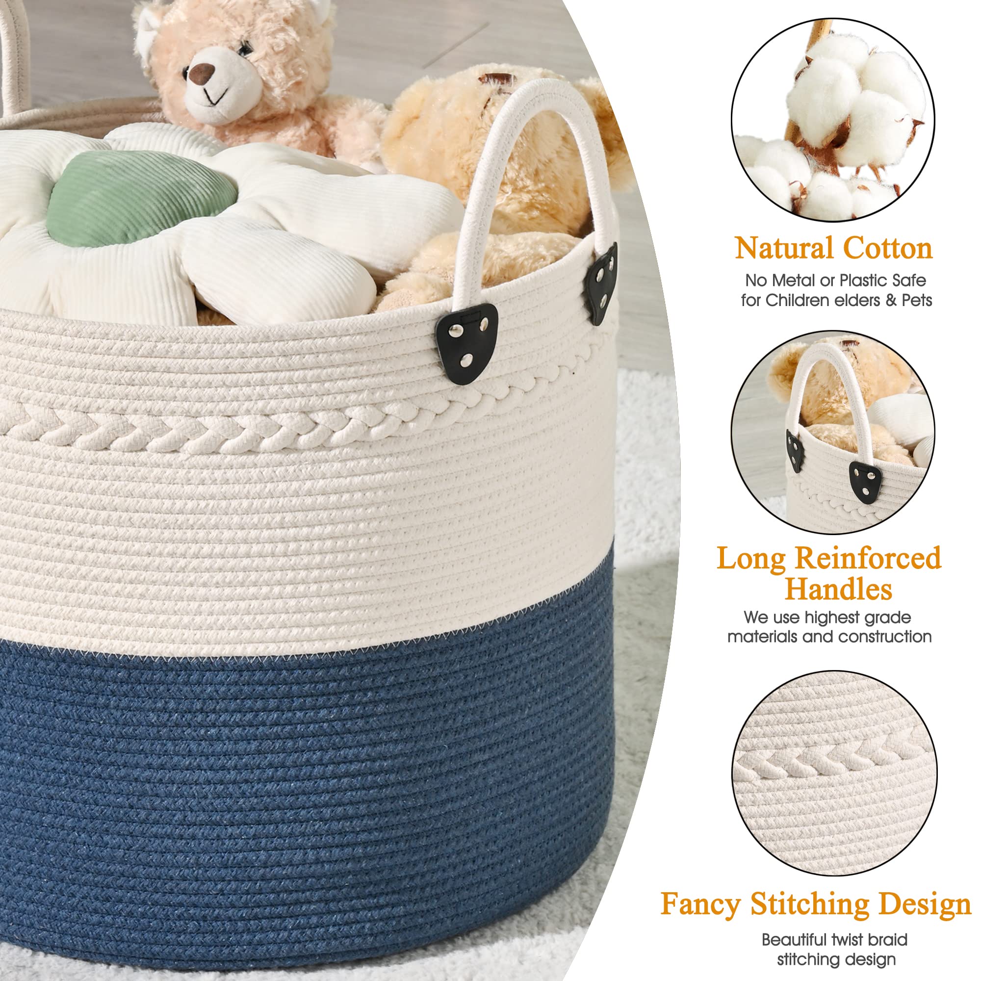 KAKAMAY cotton rope basket closeup weave highlights durable, chemical-free material