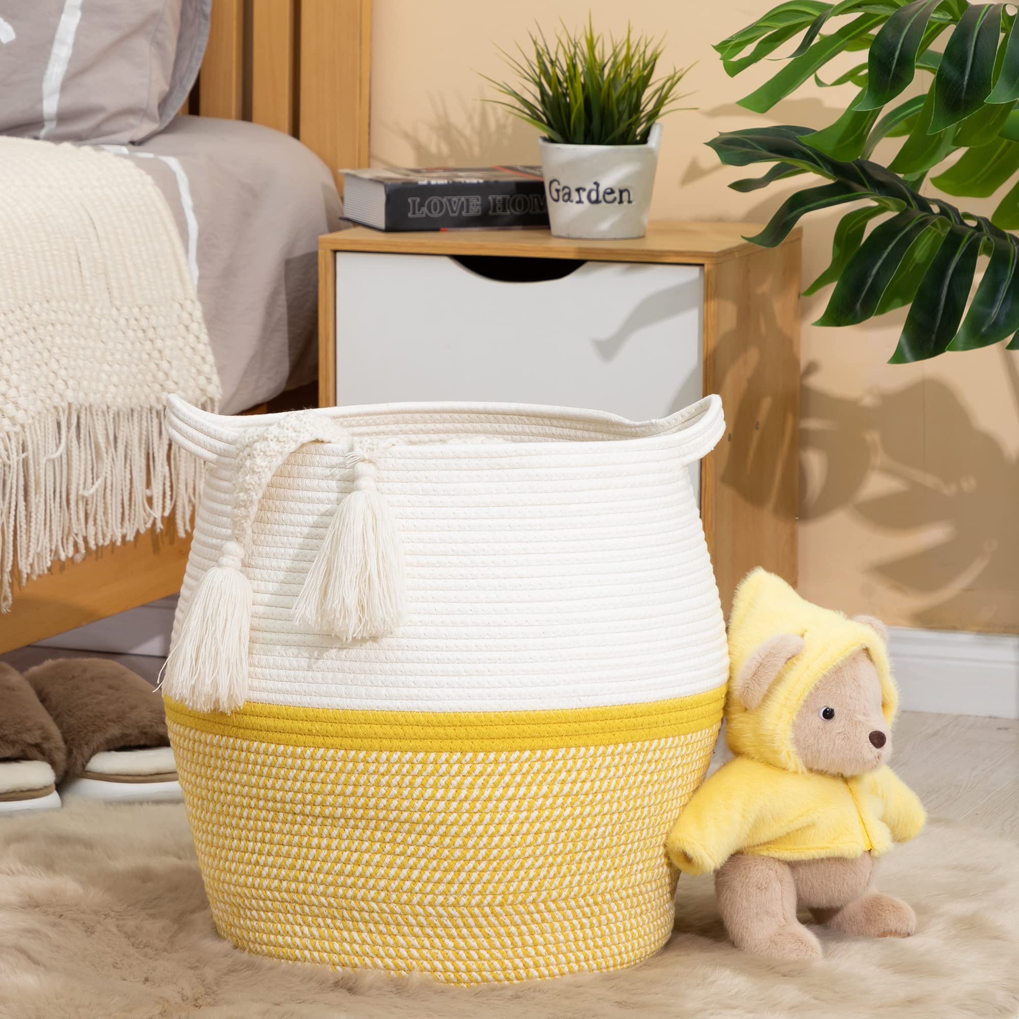 KAKAMAY cotton rope hamper folded, ready for easy storage and quick setup