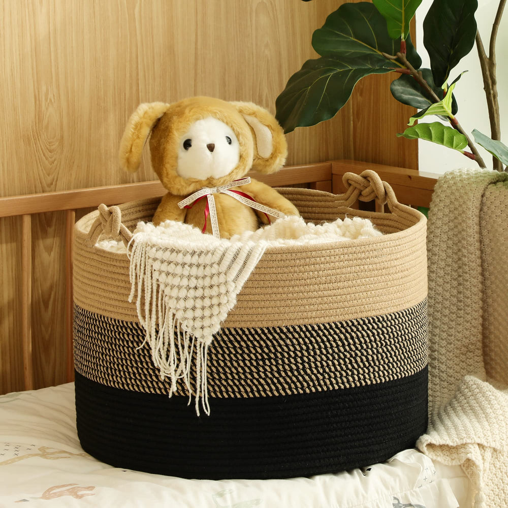 KAKAMAY decorative home basket complements living room decor.