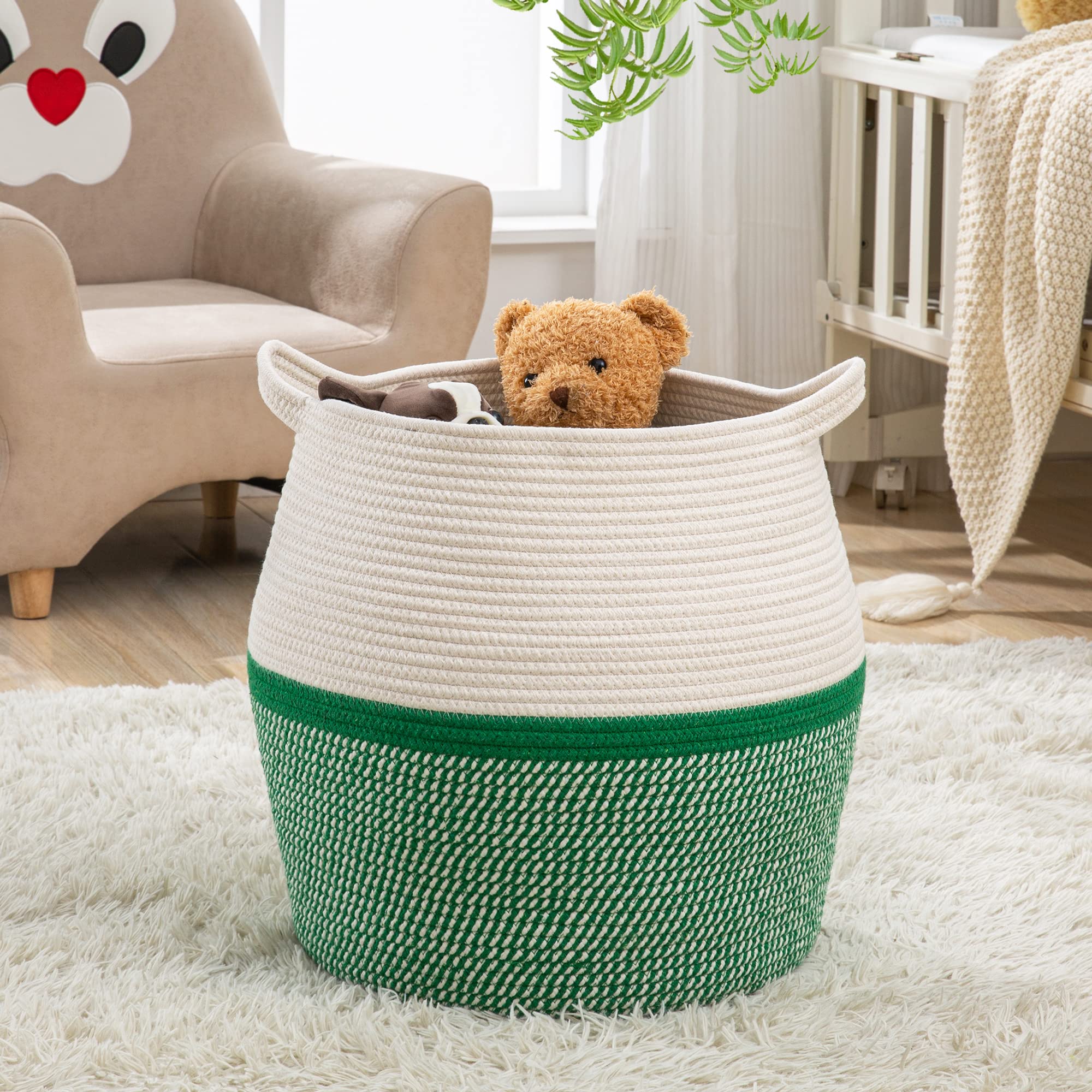 KAKAMAY 17x17 cotton rope basket close-up texture highlighting natural fibers.