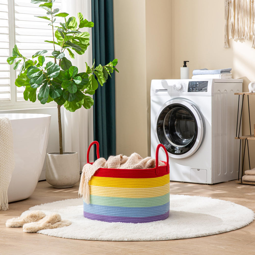 KAKAMAY large blanket basket close-up cotton rope texture shows durability.