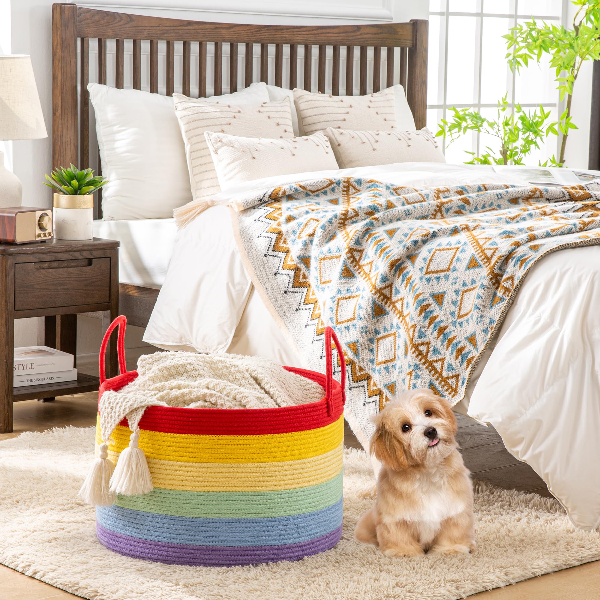 KAKAMAY large blanket basket sturdy construction for long-term use.