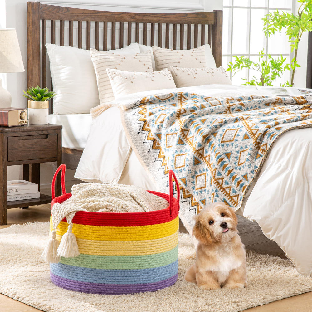 KAKAMAY large blanket basket sturdy construction for long-term use.