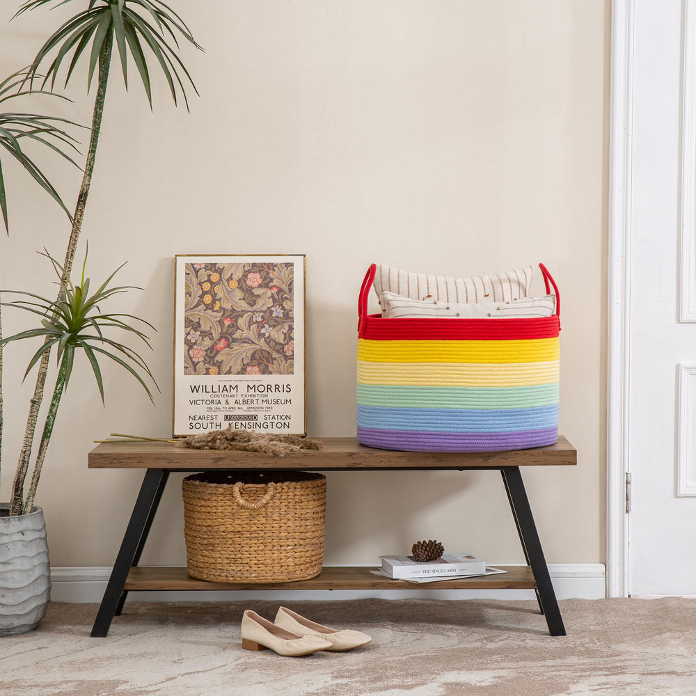 KAKAMAY large blanket basket portable and foldable for easy transport.
