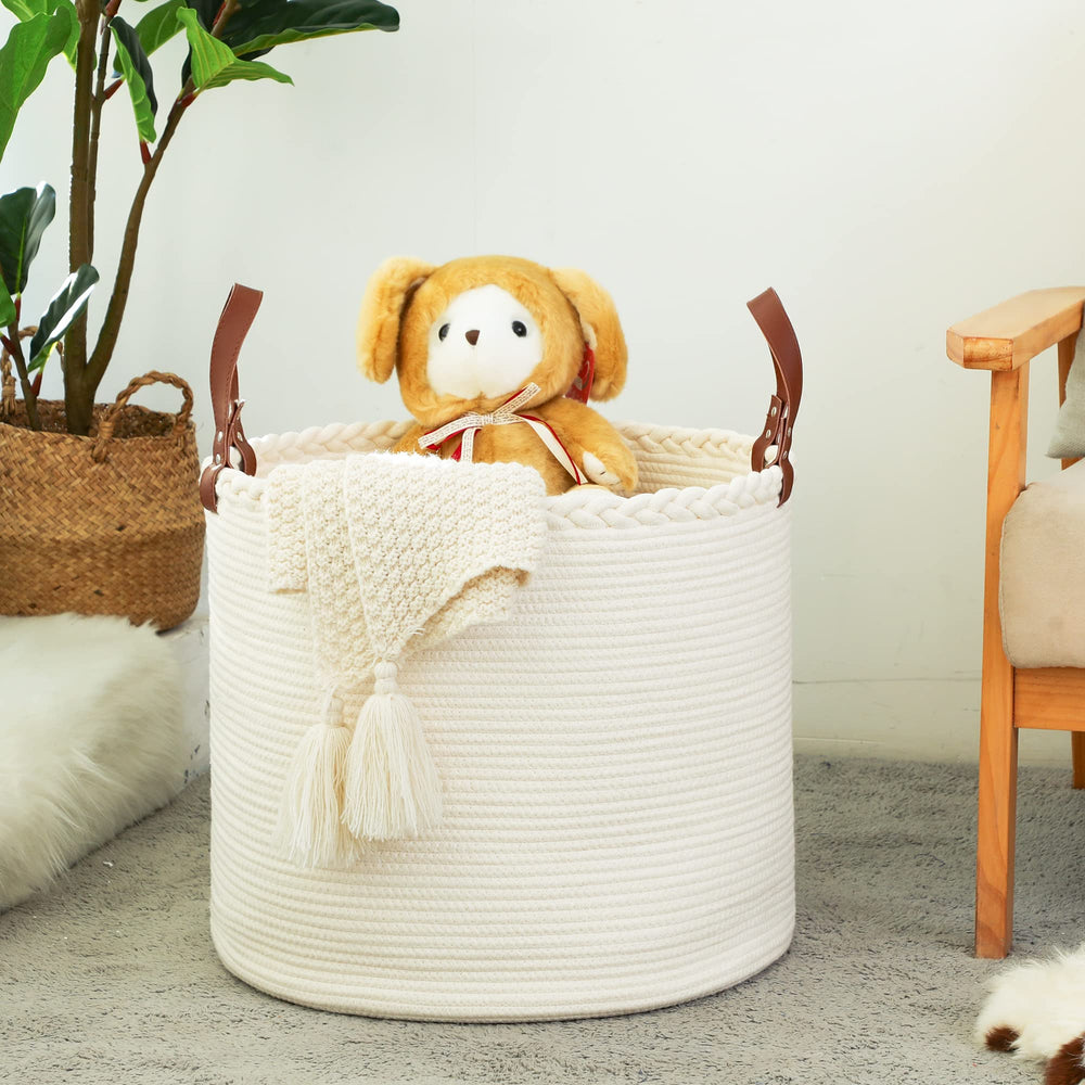 KAKAMAY large blanket basket folded edges demonstrate compact storage when not in use