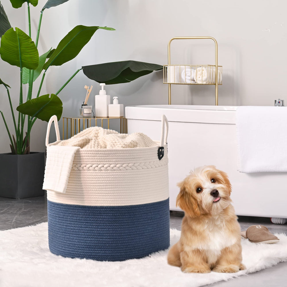 KAKAMAY folded blanket basket shows compact storage when not in use
