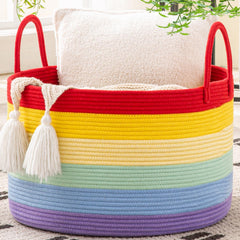 KAKAMAY large blanket basket folded for compact storage and versatility.