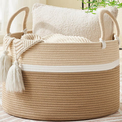 KAKAMAY Large Blanket Basket folded for quick storage and tidy spaces