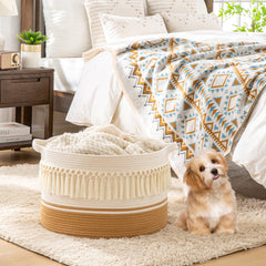 KAKAMAY blanket basket fringe detail close-up for stylish nursery organization