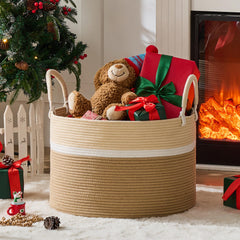 KAKAMAY large blanket basket in living room keeps throws organized