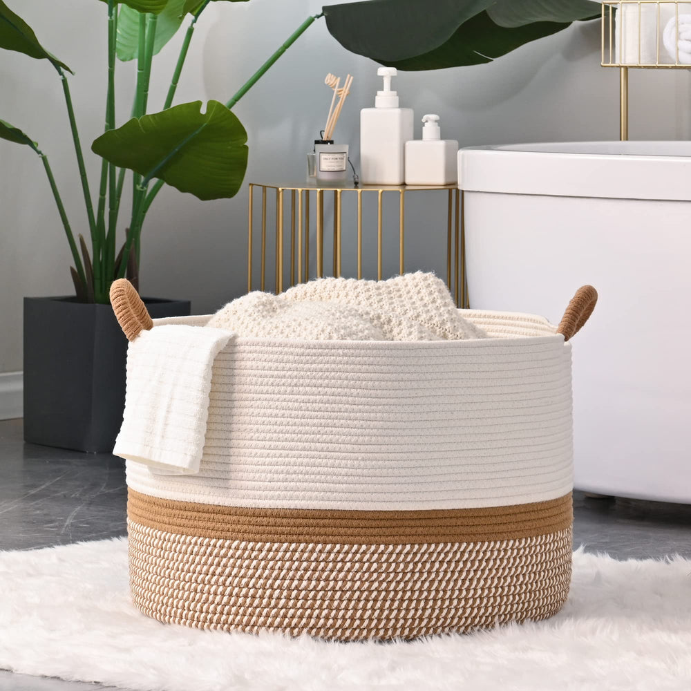 KAKAMAY large blanket basket natural white brown aesthetic decor