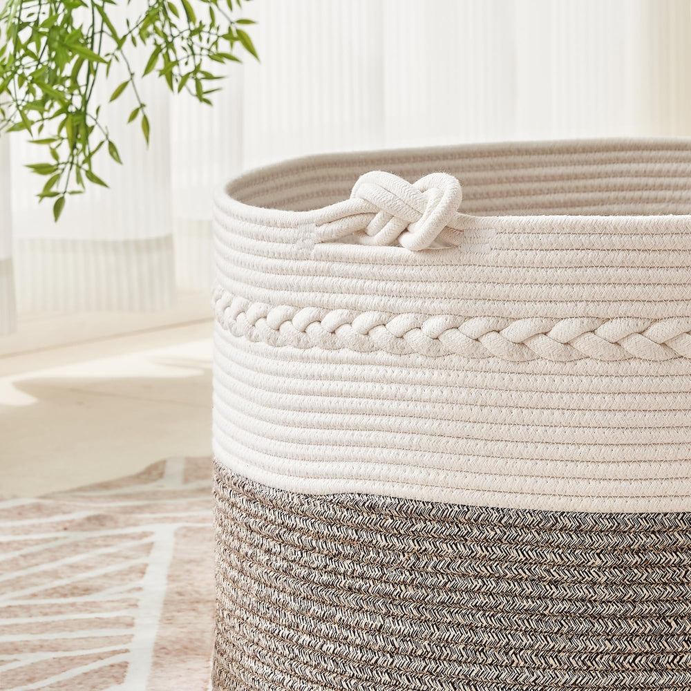 KAKAMAY portable basket ready for towels and laundry in a convenient room corner.