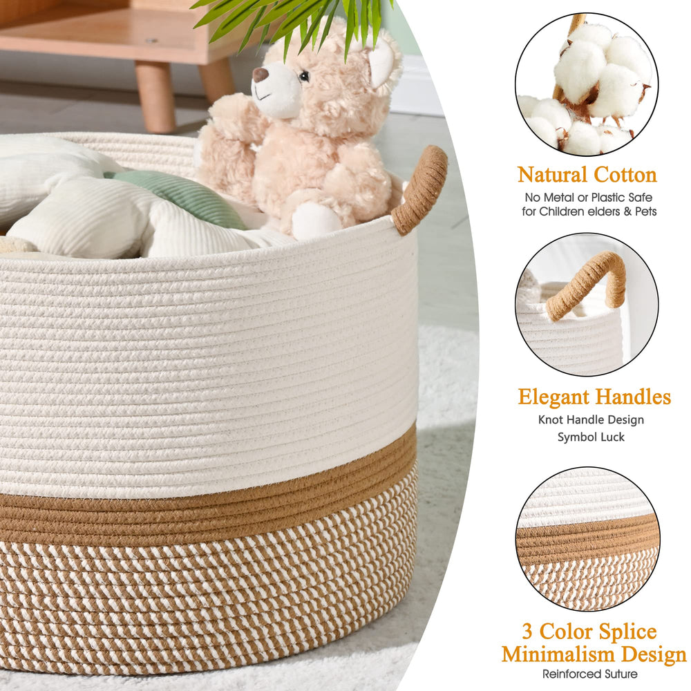 KAKAMAY large blanket basket soft cotton rope material for kids and pets