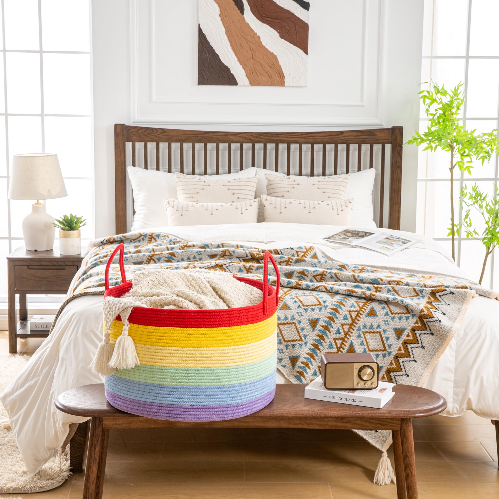 KAKAMAY large blanket basket washable and easy-to-clean design.
