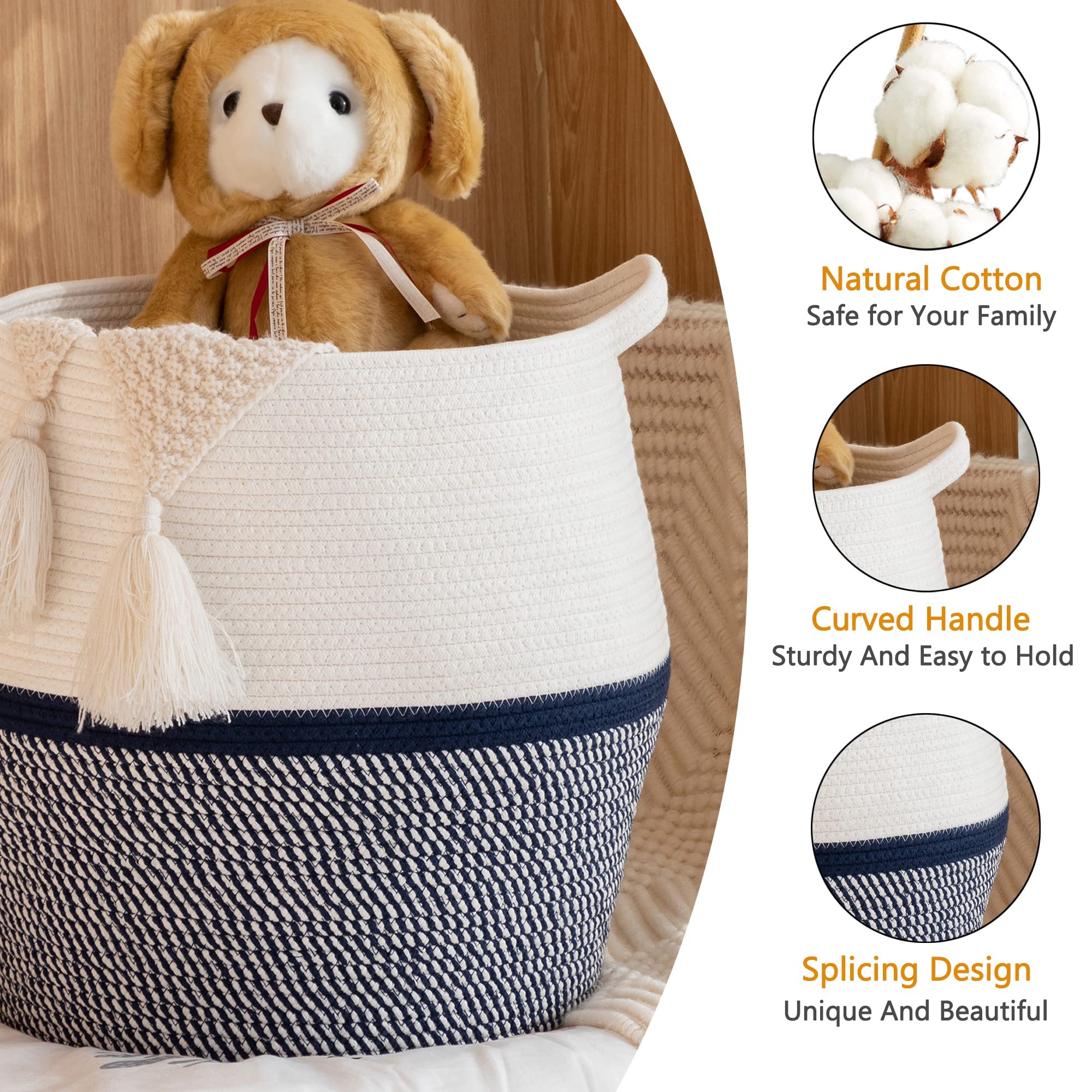 KAKAMAY large cotton rope basket keeps nursery clothes organized