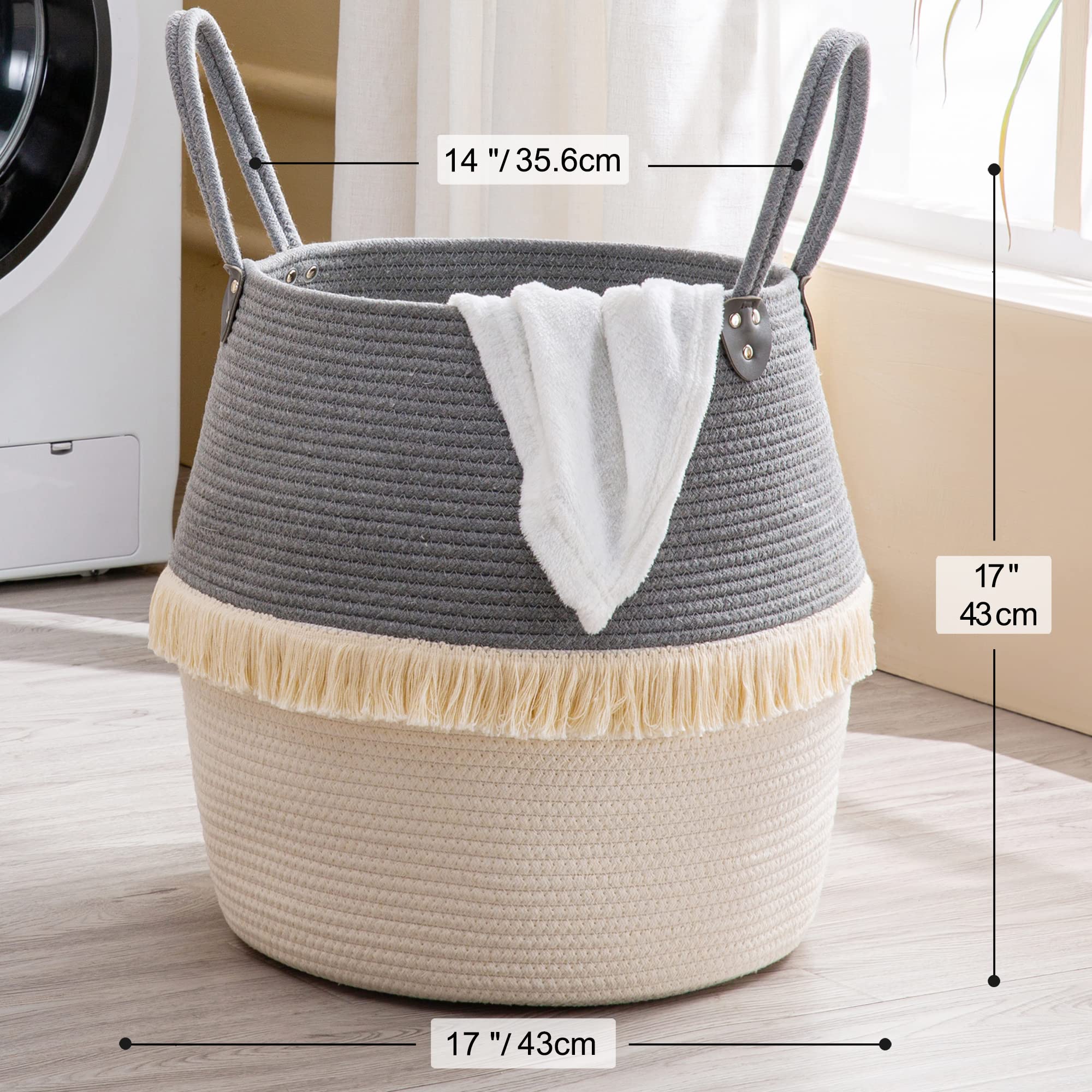KAKAMAY laundry hamper cotton rope close-up shows soft texture and durability.