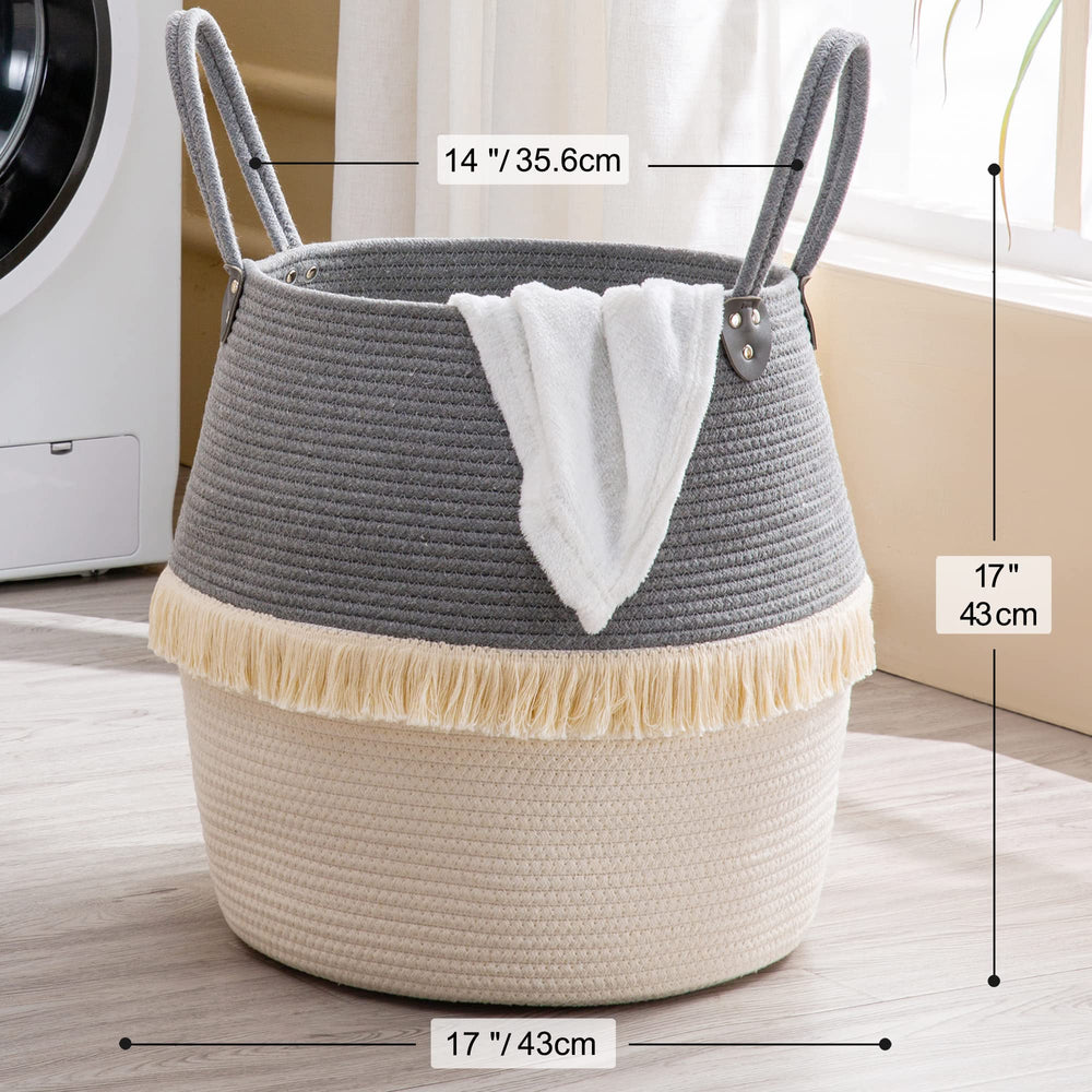 KAKAMAY laundry hamper cotton rope close-up shows soft texture and durability.