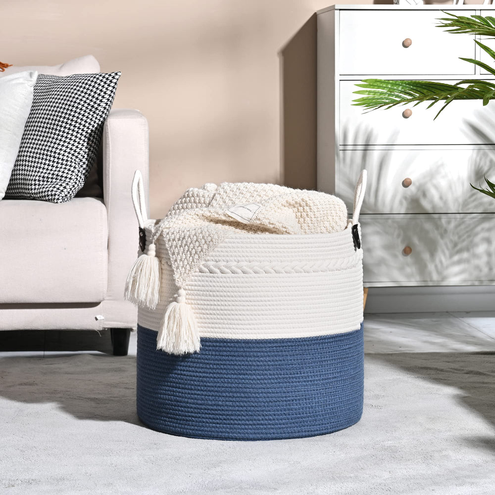 KAKAMAY laundry storage basket holding blankets and clothes with easy portability